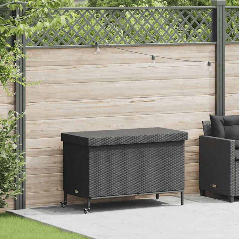 Gartentruhe Mit Rollen Schwarz 110x55x73 Cm Poly Rattan - Vidaxl