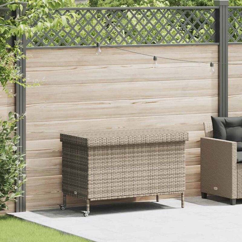 Vidaxl Gartentruhe Mit Rollen Hellgrau 110x55x73 Cm Poly Rattan