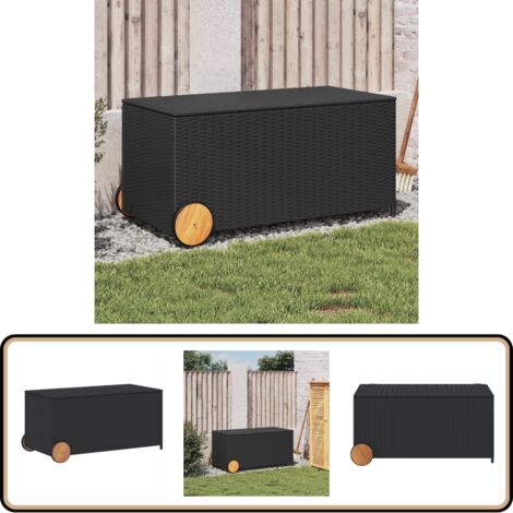 Gartentruhe mit Rollen Schwarz 190L Poly Rattan - Gartentruhe - Outdoor Box - Lagerung - Gartenorganisation - Wetterfest