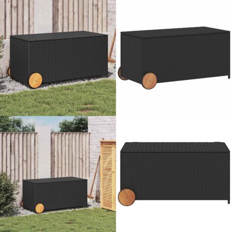 Gartentruhe mit Rollen Schwarz 190L Poly Rattan - Gartentruhe - Outdoor Box - Lagerung - Gartenorganisation - Wetterfest - Home & Living