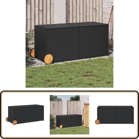 Gartentruhe mit Rollen Schwarz 283L Poly Rattan - Gartentruhe - Outdoor Box - Lagerräume - Gartenorganisation - Wetterfest