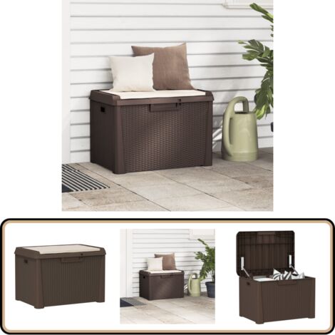 Gartentruhe mit Sitzkissen Braun 125 L PP - Gartentruhe - Aufbewahrungsbauchs - Gartenkiste - Sitzmöglichkeit - Rattanoptik