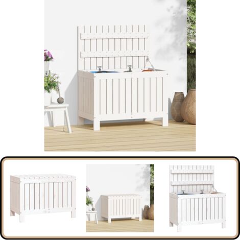 Gartentruhe Weiß 76x42,5x54 cm Massivholz Kiefer - Holz Gartenbox - Kiefernholzkiste - Gartenaufbewahrung - Outdoor Box - Gartenmöbel