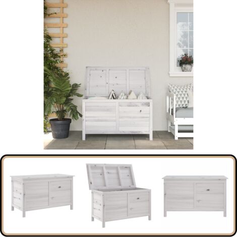 Gartentruhe Weiß 99x49,5x58,5 cm Massivholz Tanne - Holz Gartenbox - Tannenzapfen Box - Gartenaufbewahrung - Gartenmöbel - Gartenorganisation