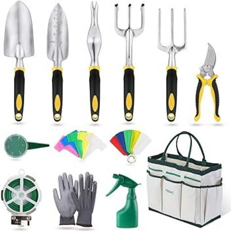 Gartenwerkzeugset: Schere, Handschuhe, gelber Edelstahl-Sprühbeutel