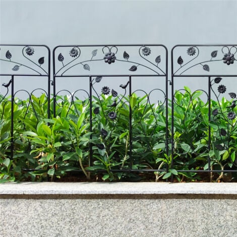 Gartenzaun Metall 5 Zaunelemente 60 x 80 cm , Beetzaun Set Steckzaun DIY Beeteinfassung Dekozaun Zaun schwarz
