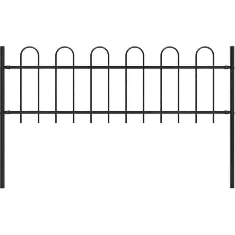 Gartenzaun mit Bogenoberteil Stahl 1,7 m Schwarz