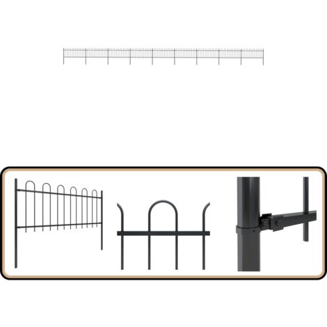Gartenzaun mit Bügel-Design Stahl 15,3 x 0,8 m Schwarz - Gartenzaun - Stahlezaunt - Metallzaun - Zaun Schwarz - Zaunbügel Design