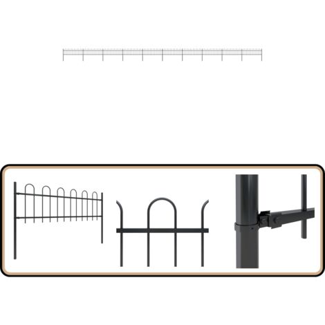 Gartenzaun mit Bügel-Design Stahl 17 x 0,6 m Schwarz - Gartenzaun - Stahlezaunt - Metallzaun - Schwarz - Sicherheitszaun