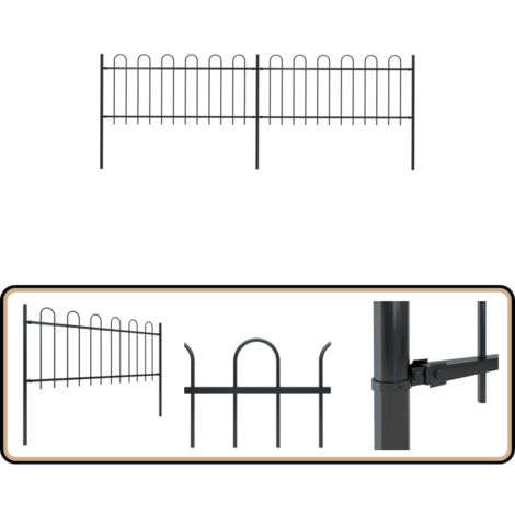 Gartenzaun mit Bügel-Design Stahl 3,4 x 0,8 m Schwarz - Gartenzaun - Stahlezaunt - Schwarz - Metallzaun - Sicherheitszaun