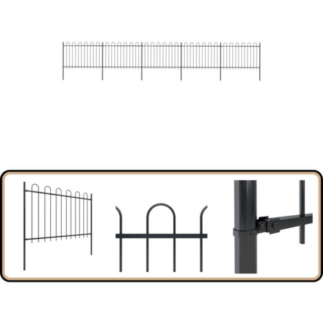 Gartenzaun mit Bügel-Design Stahl 8,5 x 1,2 m Schwarz - Gartenzaun - Stahlezaunt - Metallzaun - Zaun Schwarz - Zaunbügel Design