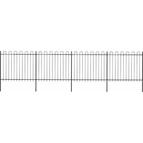 Gartenzaun mit Rundbogen Stahl 714,5 x 150 cm Schwarz
