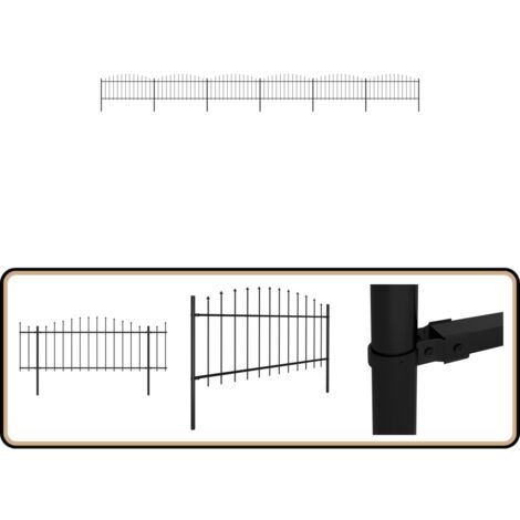 Gartenzaun mit Speerspitzen Stahl (0,5 - 0,75) x 10,2 m Schwarz - Gartenzaun - Stahlezaunt - Metallzaun - Sicherheitszaun - Gartenabgrenzung