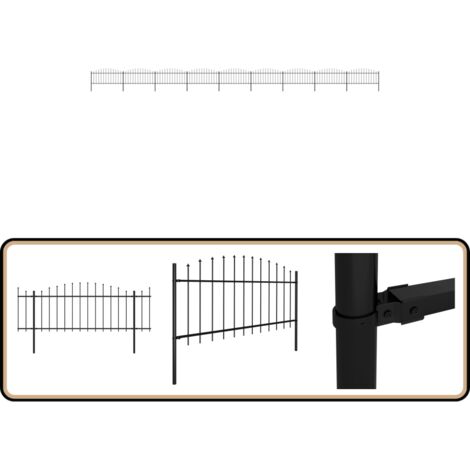 Gartenzaun mit Speerspitzen Stahl (0,5 - 0,75) x 15,3 m Schwarz - Gartenzaun - Stahlezaunt - Metallzaun - Sicherheitszaun - Privacyzaun