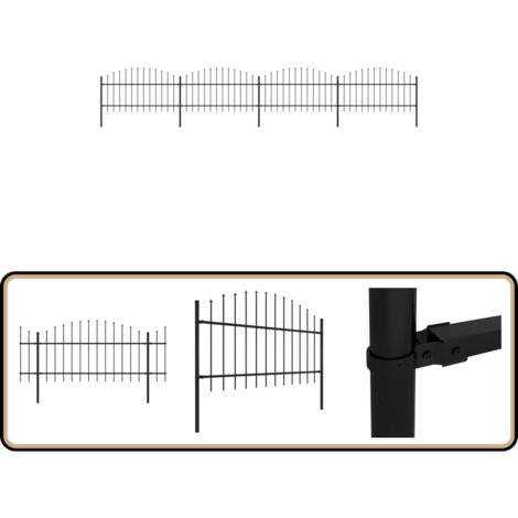Gartenzaun mit Speerspitzen Stahl (1 - 1,25) x 6,8 m Schwarz - Gartenzaun - Stahlezaunt - Metallzaun - Sicherheitszaun - Privacyzaun