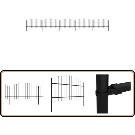 Gartenzaun mit Speerspitzen Stahl (1 - 1,25) x 8,5 m Schwarz - Gartenzaun - Stahlezaunt - Metallzaun - Sicherheitszaun - Privacyzaun