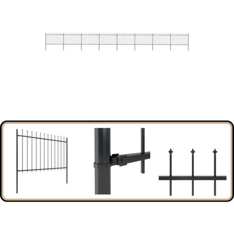 Gartenzaun mit Speerspitzen Stahl 13,6 x 1,2 m Schwarz - Gartenzaun - Stahlezaunt - Metallzaun - Zaun Schwarz - Zierzaun