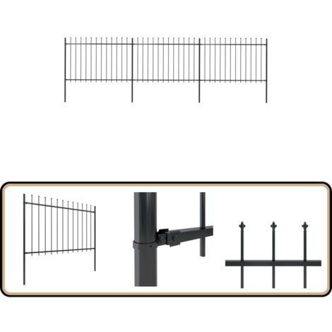 Gartenzaun mit Speerspitzen Stahl 5,1 x 1,2 m Schwarz - Gartenzaun - Stahlezaunt - Metallzaun - Zaun Schwarz - Zierzaun