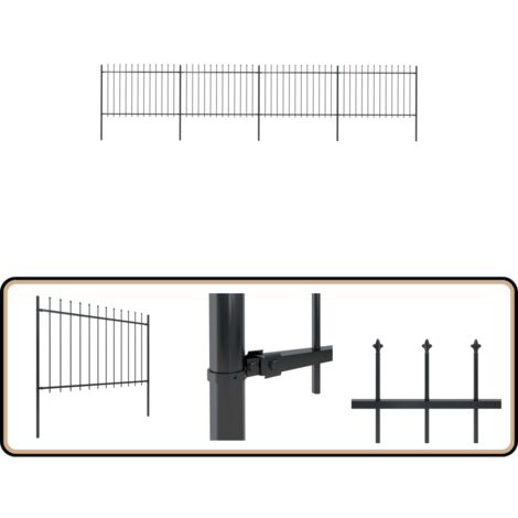 Gartenzaun mit Speerspitzen Stahl 6,8 x 1,2 m Schwarz - Gartenzaun - Stahllzaun - Metallzaun - Zierzaun - Sicherheitszaun