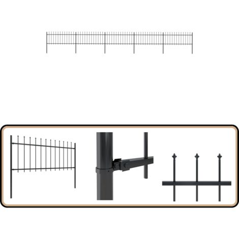 Gartenzaun mit Speerspitzen Stahl 8,5 x 0,8 m Schwarz - Gartenzaun - Stahlezaunt - Metallzaun - Zaun Schwarz - Dekorative Zaunsysteme