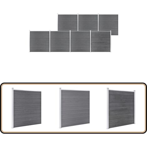 Gartenzaun WPC 1218x186 cm Grau - Holz-Zaun - WPC-Zaun - Gartenzaun - Privacy Screen - Sicherheitszaun