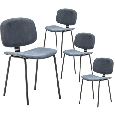 GARY - Lot de 4 Chaises en Velours Côtelé Bleu Piétement Métal Noir