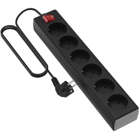 Garza 420028 power-base multipla Basic di 6 prese Schuko, cavo 1.5 mm x 3 m, colore, Nero, Medium