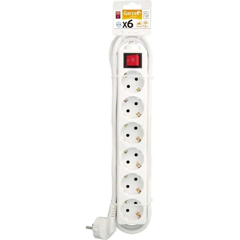 

Garza Basic Power - Regleta Base múltiple con 6 tomas, interruptor, y cable de 1,5mmX1,4m Color Blanco