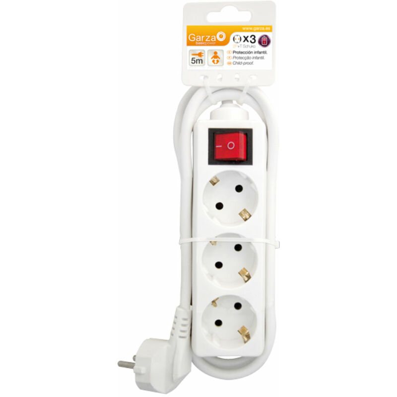 

Garza Basic Power - Regleta Base múltiple de 3 tomas con interruptor 1,5mmX5m , Color Blanco