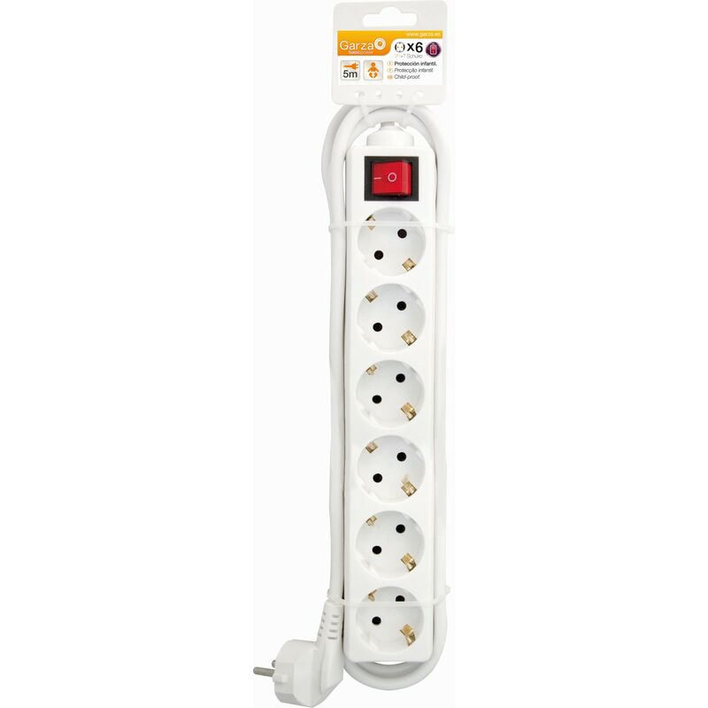 

Garza Basic Power - Regleta Base múltiple de 6 tomas con interruptor 1,5mmX5m , Color Blanco