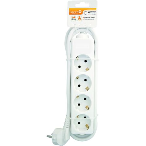 Garza Basic Power - Regleta Base múltiple con 4 tomas, y cable de 1,5mmX1,4m Color Blanco