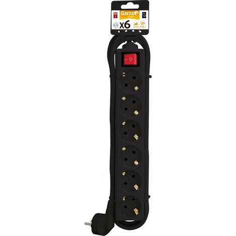 Garza Basic Power - Regleta Base múltiple con 6 tomas, interruptor, y cable de 1,5mmX1,4m Color negro