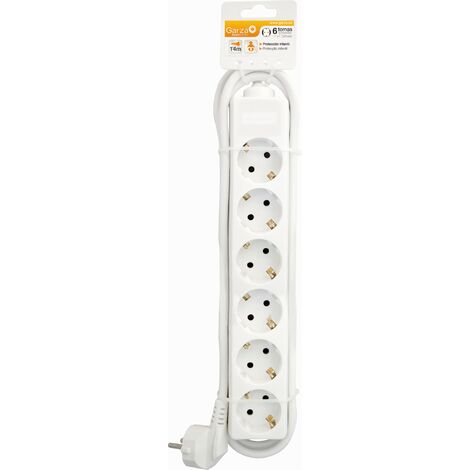 Garza Basic Power - Regleta Base múltiple con 6 tomas, y cable de 1,5mmX1,4m Color Blanco