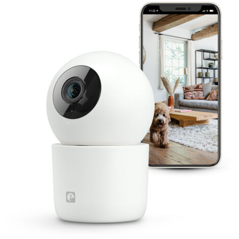 Garza - Cámara de Vigilancia 360º Interior Inteligente IP Wifi 2.4GHz, 1440P 2.5K (Quad HD), Visión Nocturna, Detector IA (personas, animales, ruido...), Control Remoto por App (Blanco)