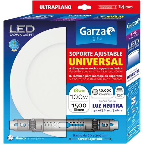 Garza ® - Downlight LED con soporte ajustable universal para superficie o empotrable en techo