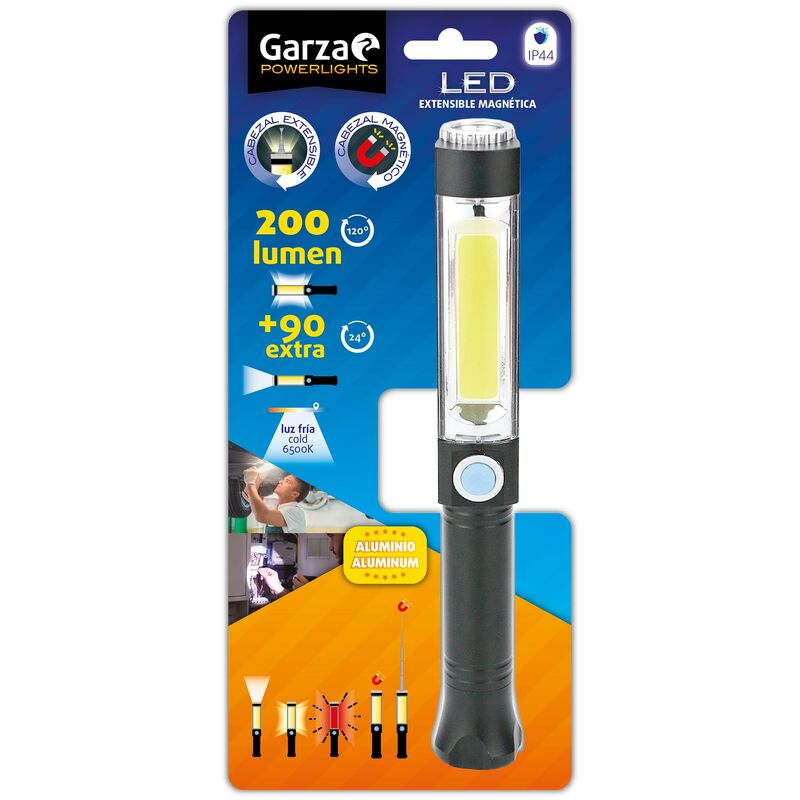 

Garza Linterna LED aluminio con punta magnética imantada extensible y flexible, Negro