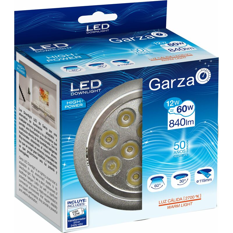 

Garza Lighting - Foco Downlight LED empotrable de alta potencia 12W , luz cálida 2700K