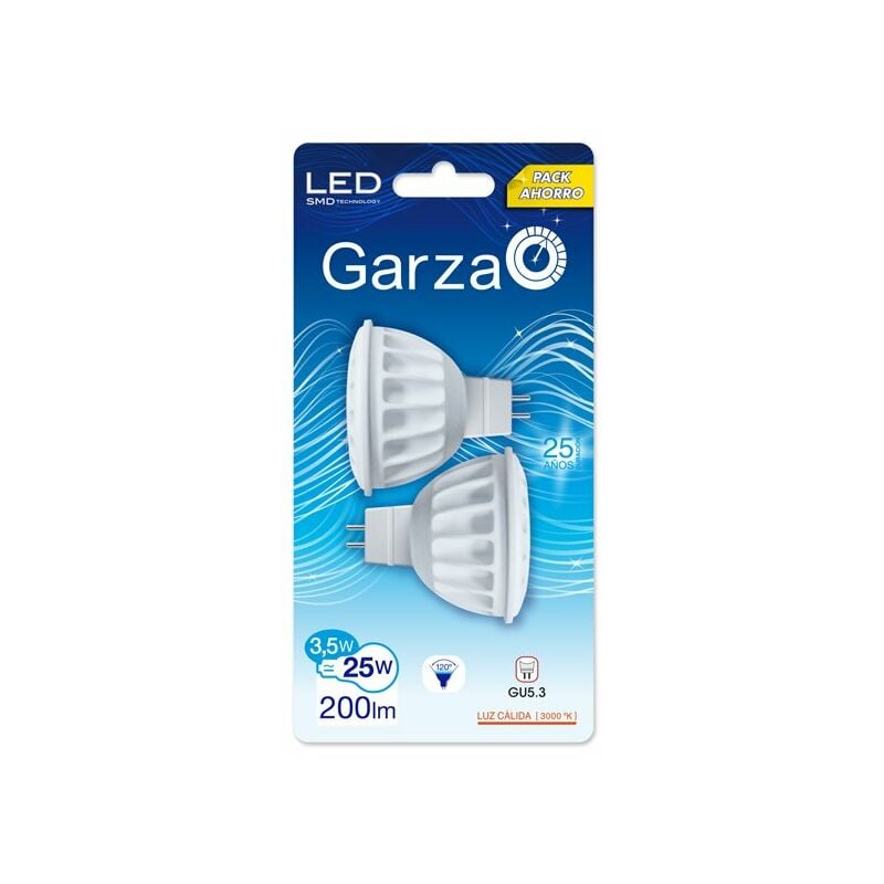 

Garza Lighting - Pack de 2 bombillas LED reflectoras con casquillo GU5.3, potencia 3,5W, luz cálida 3000K