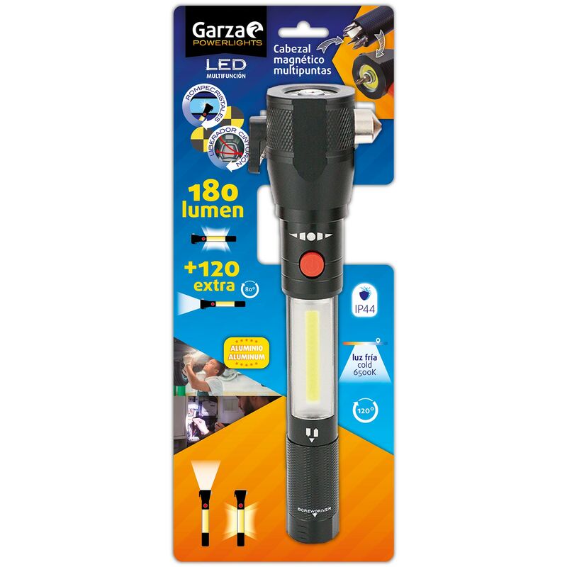 

Garza Linterna led aluminio con destornillador y 6 puntas incluidas, Negro