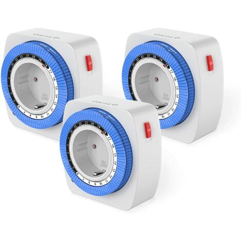 Garza - Pack 3 Temporizadores analógicos Mini de Interior, Conmutación Cada 15 Minutos, Protección Infantil, Blanco y Azul