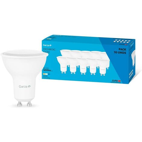 Garza - Pack de 10 Bombillas LED Dicroica GU10, 5W (equivalente a 40W de incandescencia), Luz fría 6500K, Casquillo GU10 , Ángulo 110º, 400 lm