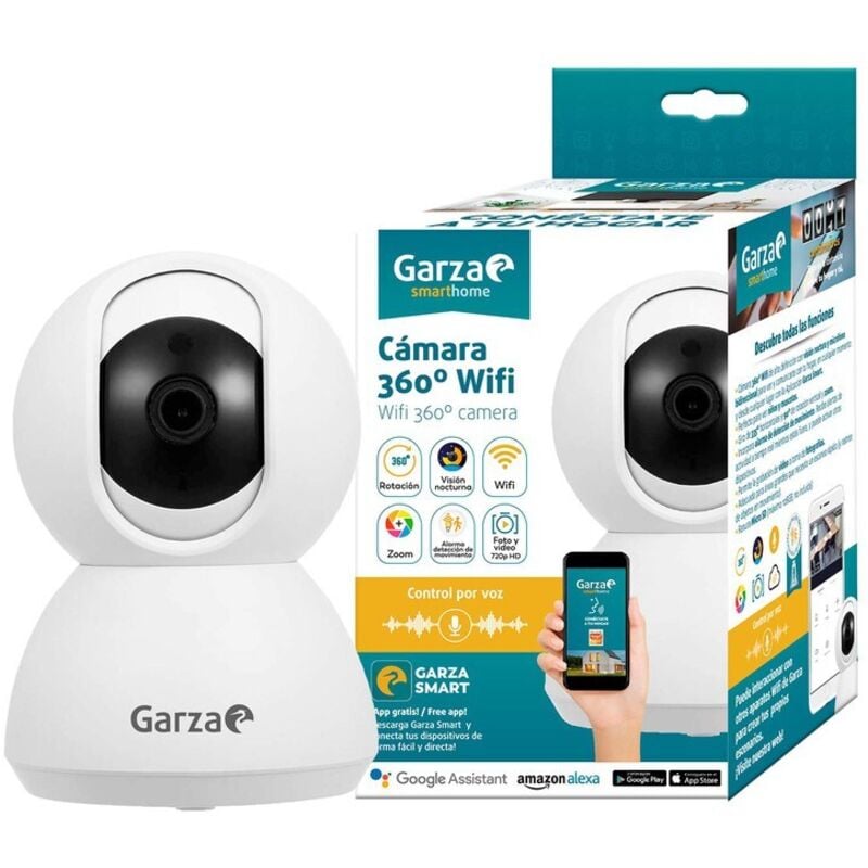 

Garza Smart- Cámara IP Wifi 360º de Vigilancia Interior Inteligente, alta resolución 720p HD. Sensor de Movimiento, Visión Nocturna, Audio
