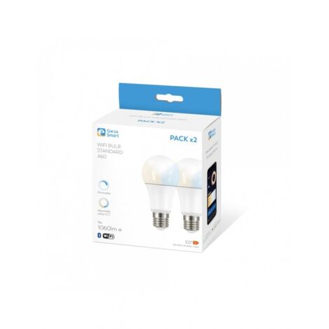 Garza ® Smarthome - Pack 2 Bombilla LED Estandar Intelegente Wifi E27, luz blanca neutra regulable con cambio de intensidad y temperatura. Programable, compatible con Amazon Alexa y Google Home.