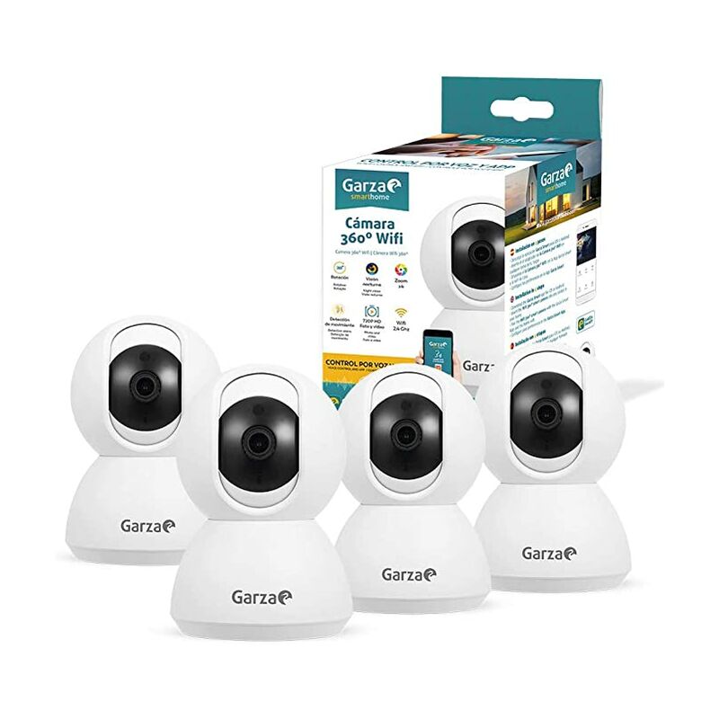 

Garza Smarthome - Pack 4 Cámaras Vigilancia HD WiFi 360º