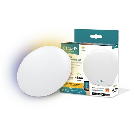 Garza Smarthome - Plafón LED WiFi CCT 18w inteligente y programable, cambio de Intensidad y Tonalidad, control por voz y app, Alexa, iOS, Google, Android