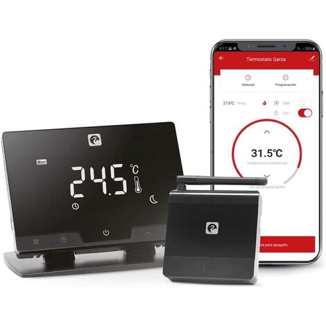 Garza Smarthome - Termostato wifi inteligente para caldera y calefacción, táctil y programable, Control por Voz y App, Alexa, iOS, Google, Android, Negro