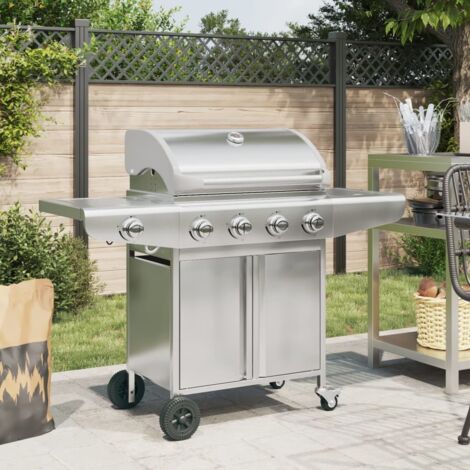 Gas BBQ Grill with 5 Burners Silver Stainless Steel vidaXL