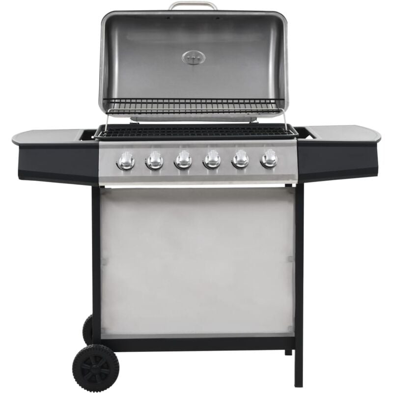 Gas BBQ Grill with 6 Cooking Zones Stainless Steel Silver vidaXL