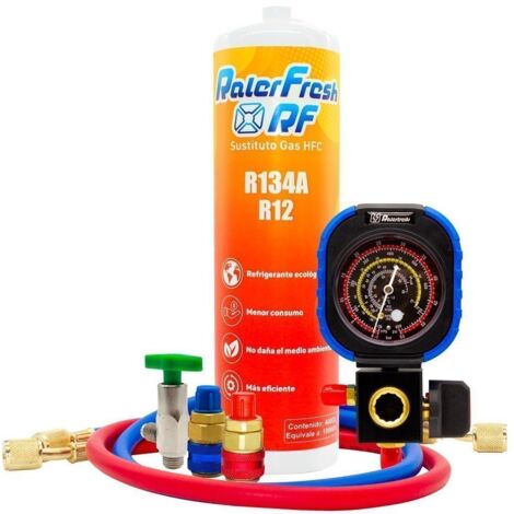 Gas Refrigerante Ralerfresh RF aire acondicionado de coche, sustituto del gas R12 y R134A mas llave, manometro y conectores