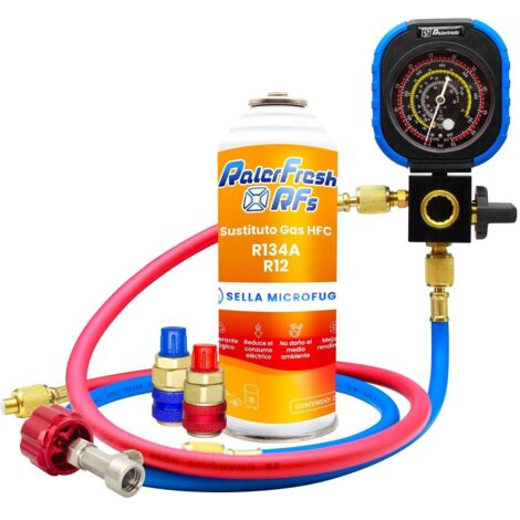 Gas Refrigerante Ralerfresh RFs para aire acondicionado de coche o nevera, sustituto gas R12 y R134A con kit Manometro